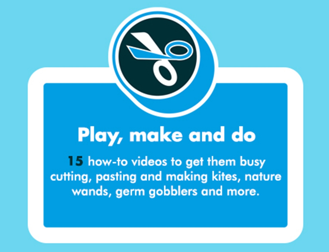 15 how-to videos to get them busy cutting, pasting and making kites, nature wands, germ gobblers and more.